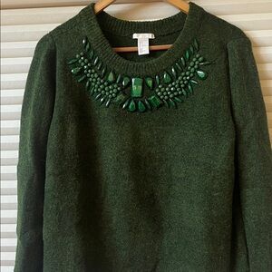 Zara Dark Green Sweater with Jewel Neckline